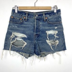 Levi’s Wedgie Distressed High Waisted Rude Denim Shorts